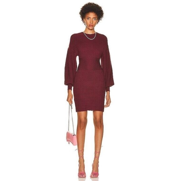 Staud Marlebone Dress Merlot Red Knit Balloon Sleeve - Picture 1 of 5
